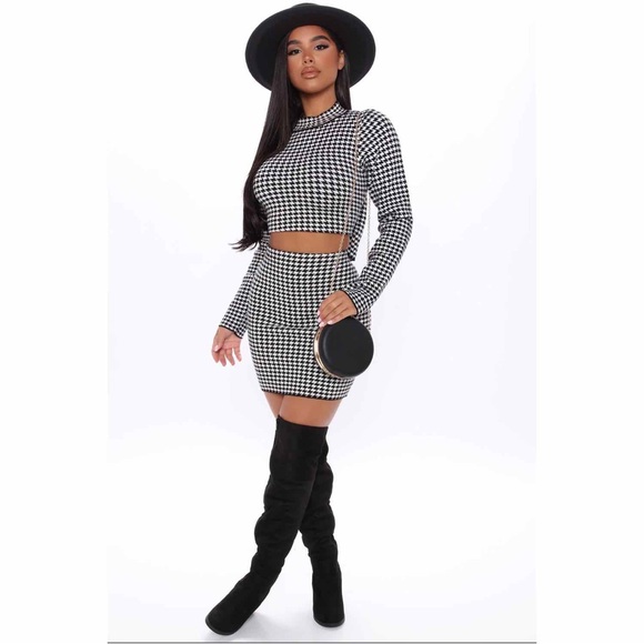 💥 NEW | Houndstooth Long Sleeve with Mini Skirt Matching Set - Picture 8 of 16